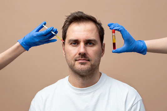 A man receiving PRP (Platelet-Rich Plasma) injections for hair loss treatment.